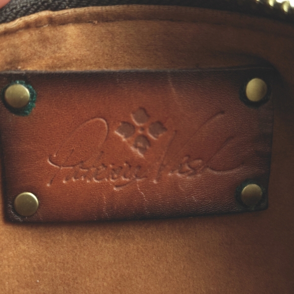 PATRICIA NASH Italian Leather Oblong Wristlet Pouch Makeup Case Floral Brown - Picture 2 of 10